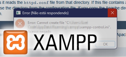 Janela de erro do XAMPP escrito: 